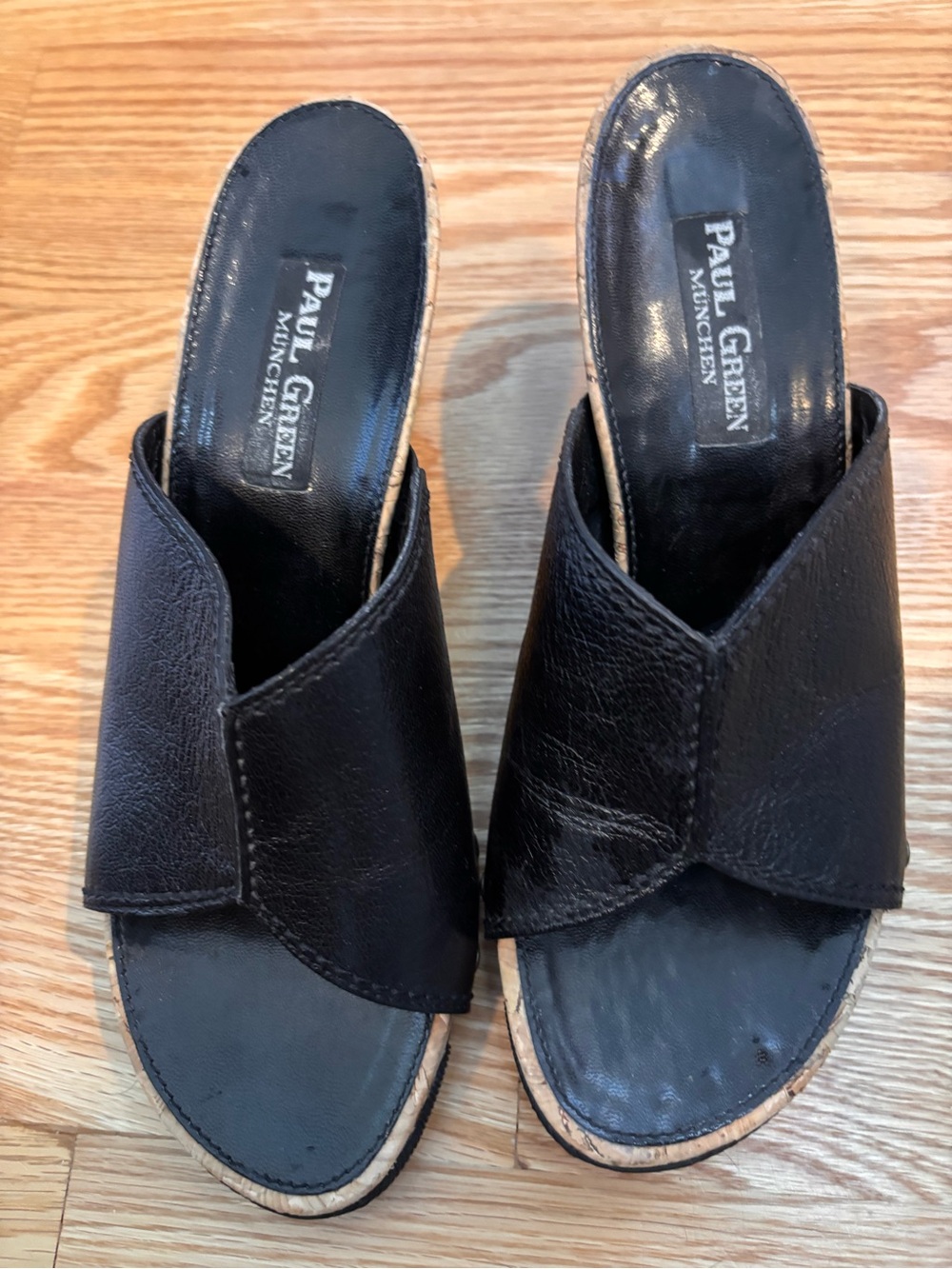 Paul Green Black Leather Crossover Slide Mules